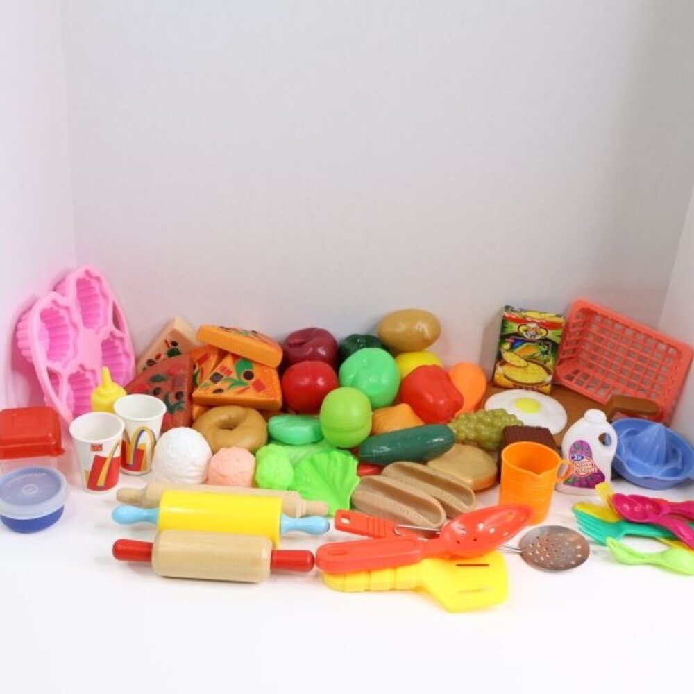 Lot of Childrens Pretend Play Kitchen Food Fruits Vegetables Pizza Utensils Kids